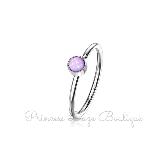 Purple Illuminating Stone‎ Bendable Hoop Nose Septum Ring - Picture 1 of 2